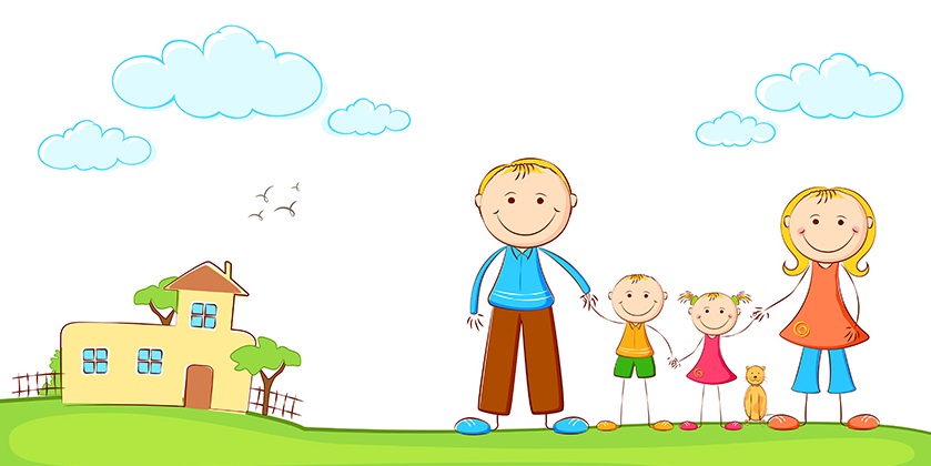 illustration of happy family laying in sweet home